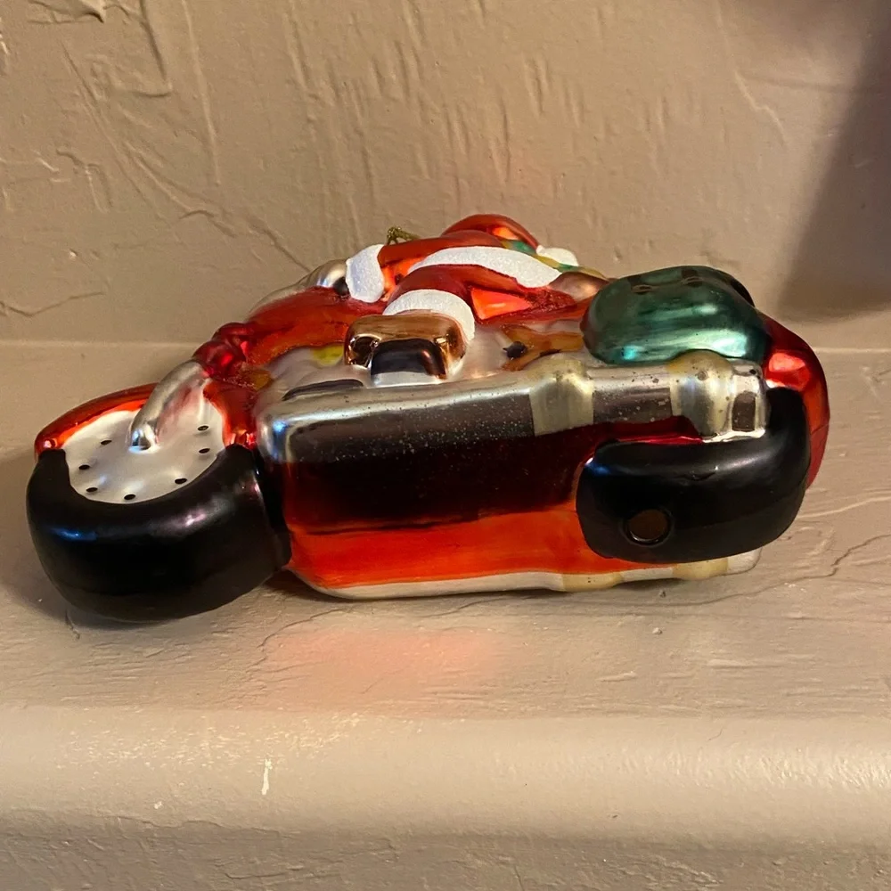 Vtg Glass Santa Motorcycle Christmas Tree Ornament